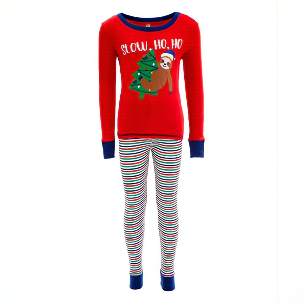 Toddler "SLOW, HO, HO" Sloth Hanging on Christmas Tree Pajamas 2T